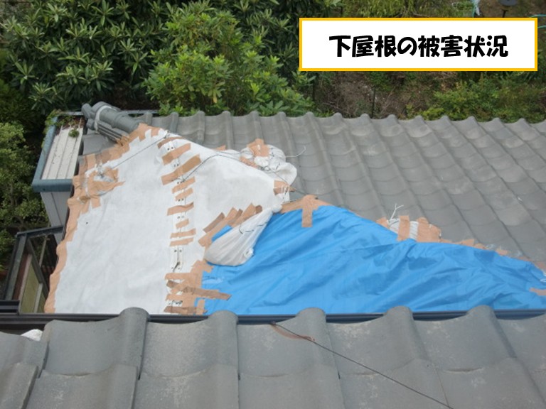 高石市で台風被害テラスの波板や瓦屋根の破損や剥がれを現場調査